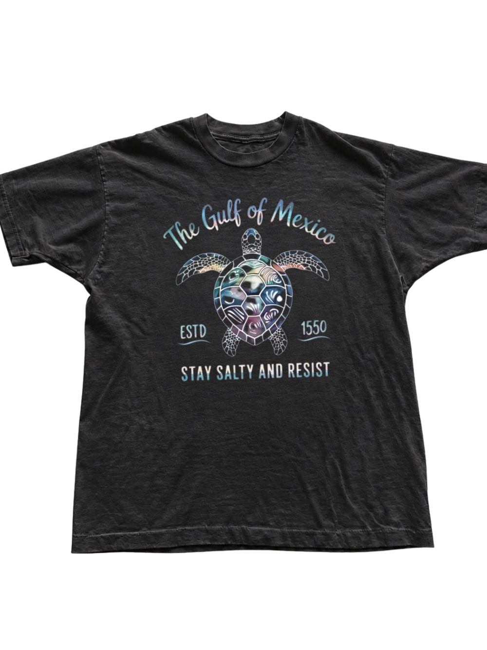 Black Tee with Multicolor Sea Turtle Graphic